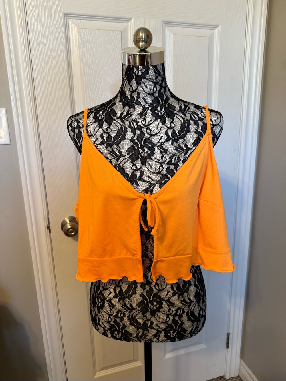Divided Bright Orange Tie-Front Camisole